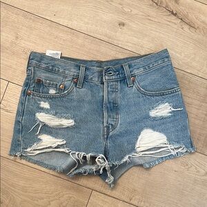 Levi's 501 Blue Distressed Jean Shorts